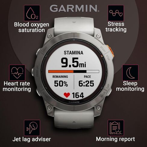 Garmin Fenix 8 Pro - 51mm AMOLED Premium Connected Multisport GPS Smartwatch, inReach Technology, Sapphire, Titanium with Graphite/Black Silicone Band w PowerBank Bundle in Kuwait
