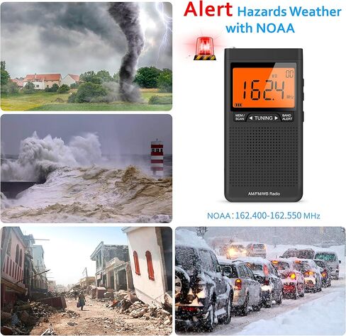 غريديو راديو تنبيه الطقس من نوا، راديو ترانزستور محمول يعمل بالبطارية ايه ام/اف ام مع مقبس سماعة راس، افضل استقبال، ساعة رقمية، شاشة LCD، راديو جيب للمكتب وغرفة النوم والجري والمشي in Kuwait