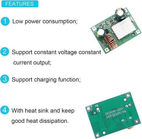 DKARDU 2 pcs DC 9V 12V 24V 36V 48V 72V 84V 120V to 12V 3A DC to DC Step Down Module Wide Voltage Input 12V3A Power Supply Buck Converter with red and Black Cable in Saudi Arabia