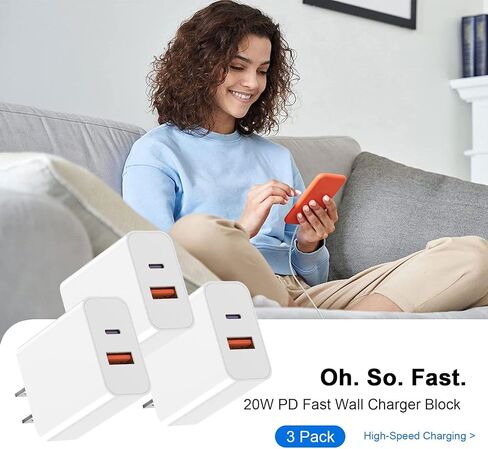 شاحن iPhone سريع، شاحن USB C، [معتمد من Apple MFi] 3 عبوات 20 وات بمنفذ مزدوج USB-C + USB-A محول شحن سريع لـ iPhone14/13/13Pro Max/12 Mini/12 Pro Max/11/XS/XR/ اكس/8، آيباد، إيربودز برو ماكس in Kuwait