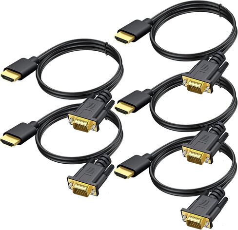 HDMI to VGA Cable 5-Pack, 3.3ft Computer HDMI to VGA Monitor Cable Adapter Male to MaleCord for Computer, Desktop, Laptop, PC, Monitor, Projector, HDTV, and More (NOT Bidirectional) | Compatible with Computer, Desktop, Laptop, PC, Monitor, Projector, HDTV in Kuwait