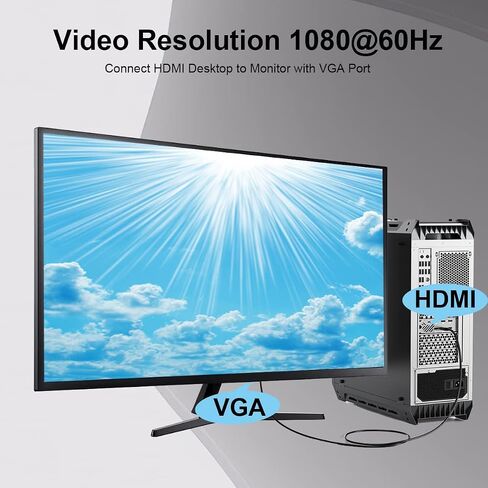 HDMI to VGA Cable 5-Pack, 3.3ft Computer HDMI to VGA Monitor Cable Adapter Male to MaleCord for Computer, Desktop, Laptop, PC, Monitor, Projector, HDTV, and More (NOT Bidirectional) | Compatible with Computer, Desktop, Laptop, PC, Monitor, Projector, HDTV in Kuwait