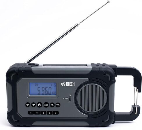 BTECH ER-V1 راديو محمول يعمل بالطاقة الشمسية للطوارئ، مستقبل راديو AM/FM/NOAA/SW، 5 طرق للطاقة مع شاحن هاتف بنك الطاقة 2000 مللي أمبير في الساعة، شاحن USB ومصباح LED in Kuwait