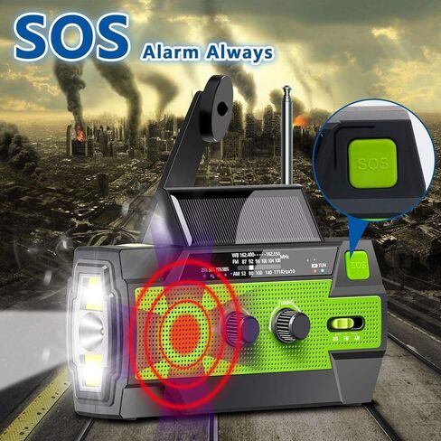 【2023 Upgraded】Emergency Solar Hand Crank Radio, 4000mAh Portable Weather Radio, AM/FM/NOAA, 3 Gear LED Flashlight, Motion Sensor Reading Lamp, Phone Charger, SOS Alert & Compass for Home and Outdoor in Kuwait