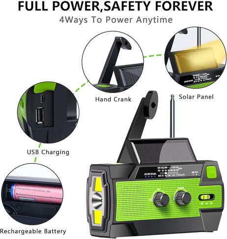 【2023 Upgraded】Emergency Solar Hand Crank Radio, 4000mAh Portable Weather Radio, AM/FM/NOAA, 3 Gear LED Flashlight, Motion Sensor Reading Lamp, Phone Charger, SOS Alert & Compass for Home and Outdoor in Kuwait