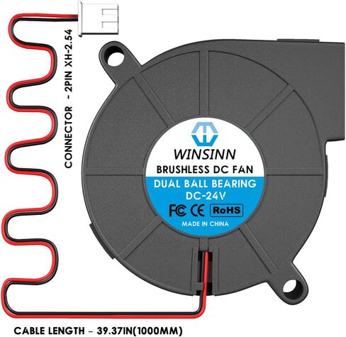WINSINN 5015 Blower Fan 5V, 3D Printer 5 Volt Fans Blower Turbine Turbo Dual Ball Bearing, Brushless Cooling 50mmx15mm 2PIN (Pack of 2Pcs) in Saudi Arabia