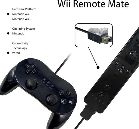 Larqety 2 وحدة تحكم سلكية كلاسيكية احترافية لجهاز Wii وWii U عن بعد (أسود) in Kuwait
