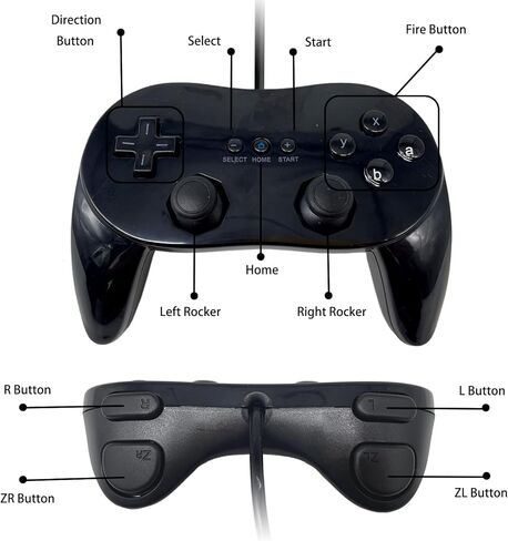 Larqety 2 وحدة تحكم سلكية كلاسيكية احترافية لجهاز Wii وWii U عن بعد (أسود) in Kuwait