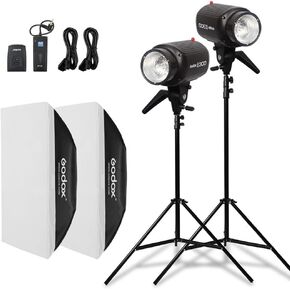 Godox 600W Professional Studio Strobe Lights Kit, 2Pack Godox Strobe Flash Lighting Kit for Photography, 2X 300W 5600K Monolights with Flash Trigger, Softbox, Light Stands