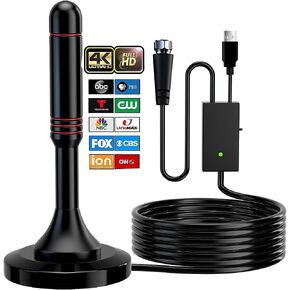 هوائي التلفزيون، هوائي التلفزيون الرقمي داخلي للتلفزيون الذكي، استقبال 360 درجة وهوائي HDTV معزز إشارة مكبر الصوت 2023، استقبال طويل المدى - يدعم عصا تلفزيون Fire 4K 1080p وجميع أجهزة التلفزيون - كابل محوري بطول 18 قدم in Kuwait