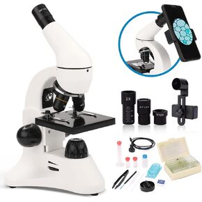 مجهر للبالغين والأطفال، مجهر أحادي العين 40X-2000X مع مجموعة علوم محول الهاتف شرائح المجهر، مجموعة المجاهر البيولوجية للطلاب مختبر التعليم المنزلي in Kuwait