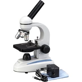 AmScope M149A Compound Monocular Microscope, WF10x and WF16x Eyepieces, 40x-640x Magnification, LED Illumination, Brightfield, Single-Lens Condenser, Plain Stage, 110V or Battery-Powered, Heavy-Duty Metal Frame in Kuwait