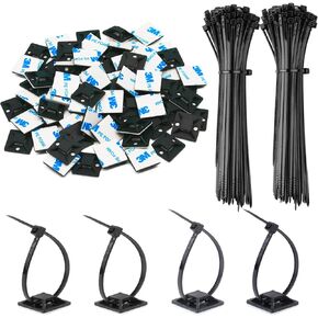 140 Pack 3/4" Zip Tie Adhesive Mounts Self Adhesive Cable Base Holders with Multi-Purpose Tie wire clips with screw hole,Anchor stick on wire holder,Black in Kuwait