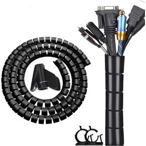 Fanoshon PC إدارة الكابلات كم أنبوب مكتب سلك المنظم 2 جهاز كمبيوتر شخصى أسود، 7/8 بوصة -5 قدم غطاء التفاف سهل التركيب حل الأسلاك الفوضوية للكمبيوتر المكتبي التلفزيوني، ومضغ الحيوانات الأليفة وحامى الكابلات المقاومة للعض in Kuwait