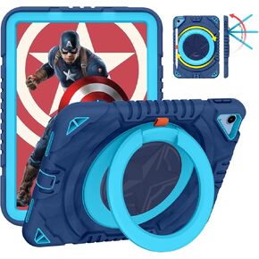 XZC Case for iPad (A16) 11th Generation 11 Inch 2025/ iPad 10th Generation 10.9 Inch 2022 Heavy Duty Shockproof Rugged Cover with Rotating Stand/Pencil Holder/Carrying Shoulder Strap (Blue 3) in Kuwait
