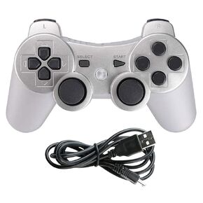 وحدة تحكم لاسلكية Linkshare لجهاز PS3، جهاز تحكم عن بعد بتقنية البلوتوث مزدوج الاهتزاز لجهاز Playstation 3 مع سلك شحن (فضي) in Kuwait