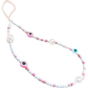 Pearl Colorful Beaded Evil Eye Phone Lanyard Wrist Strap Anti-Lost Chain Protection Good Luck Jewelry Gifts for Women Girls