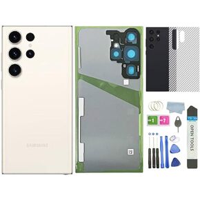 Galaxy S23 Ultra Back Glass Replacement for Samsung Galaxy S23 Ultra Back Cover Glass with Pre-Installed Tape and Camera Lens +Rear Protective Film +Tools (Cream)