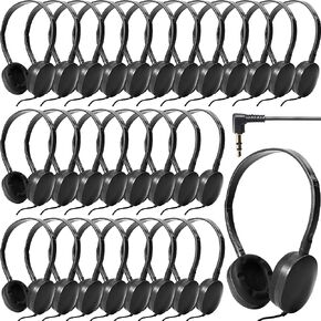 30 Pack Wired Headphones, Adjustable On Ear Headphones, Kids Headphones with Stereo, Children Headphones Earbuds for Kids, Boys, Girls, Schools, Laptop, Travel, Plane, Tablet (Black)