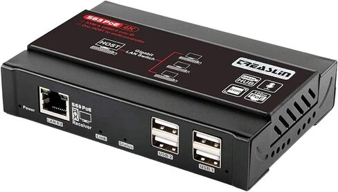 موسع TreasLin HDMI USB KVM (جهاز الاستقبال فقط) 4K@30 هرتز، KVM عبر IP يدعم محول شبكة Gigabit POE عبر Cat5e/6 حتى 383 قدمًا، منفذ USB 2.0 4 مع موسع إدارة EDID مستقل in Kuwait