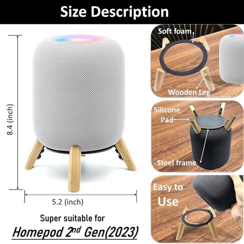 Real Wood Stand for Homepod 2nd gen (2023 Released),Desktop Bracket,Walnut | wooden holder with metal frame for better sound,sturdy stable mount with anti-slip protect apple home pod 2nd smart speaker in Kuwait