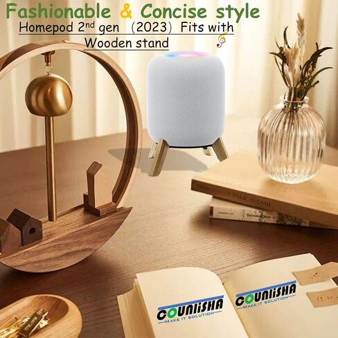 Real Wood Stand for Homepod 2nd gen (2023 Released),Desktop Bracket,Walnut | wooden holder with metal frame for better sound,sturdy stable mount with anti-slip protect apple home pod 2nd smart speaker in Kuwait