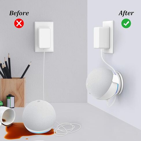 حامل حائط PlusAcc للجيل الخامس من Echo Dot - حامل حائط حامل لـ Echo Dot 5th Gen، ملحقات Alexa Dot 5 موفرة للمساحة، إدارة كابلات مدمجة (أسود-عبوة واحدة) in Kuwait