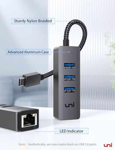 يوني محول ايثرنت USB C، موزع ايثرنت USB C بسرعة 1 جيجابايت في الثانية مع USB 3.0 [بدون برنامج تشغيل، الومنيوم] لماك بوك برو وكروم بوك واكس بي اس وايباد واي ماك وجالكسي وايفون 15 برو/ ماكس وكيبورد in Kuwait