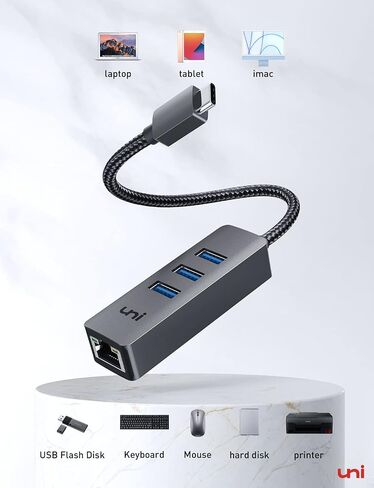 يوني محول ايثرنت USB C، موزع ايثرنت USB C بسرعة 1 جيجابايت في الثانية مع USB 3.0 [بدون برنامج تشغيل، الومنيوم] لماك بوك برو وكروم بوك واكس بي اس وايباد واي ماك وجالكسي وايفون 15 برو/ ماكس وكيبورد in Kuwait