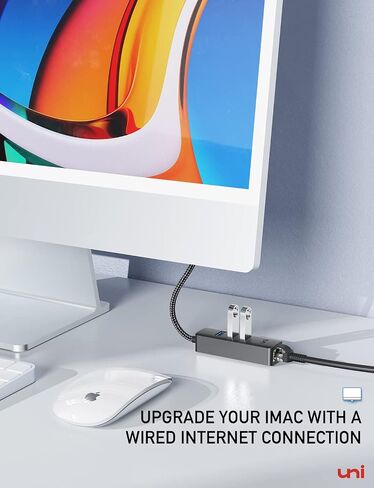 يوني محول ايثرنت USB C، موزع ايثرنت USB C بسرعة 1 جيجابايت في الثانية مع USB 3.0 [بدون برنامج تشغيل، الومنيوم] لماك بوك برو وكروم بوك واكس بي اس وايباد واي ماك وجالكسي وايفون 15 برو/ ماكس وكيبورد in Kuwait