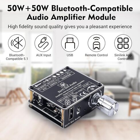 IStation 50W+50W HiFi لوحة مضخم صوت متوافقة مع البلوتوث، DC 9-24V وحدة مضخم طاقة الصوت مع جهاز تحكم عن بعد/APP يدعم مدخل Bluetooth/AUX/USB لمكبرات الصوت المنزلية في المتجر in Kuwait