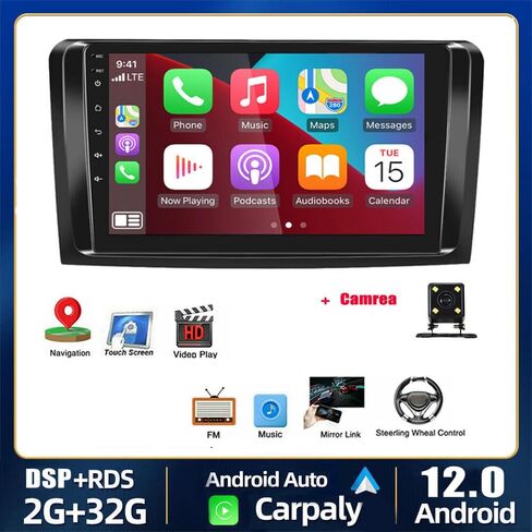 2G 32G Android Car Stereo,Slakerbe Android12 Car Stereo with GPS Navigation, 9 Inch Touch Screen Car Radio with Bluetooth FM WiFi + Backup Camera Fit For MercedesBenz ML GL ML350 GL320 X164 2005-2011 in Kuwait