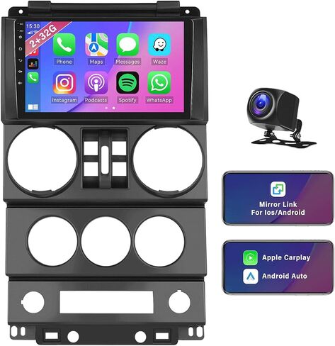[2+64G] Android 13 Car Stereo for Jeep Wrangler 2008-2010 with Apple Carplay&Android Auto,9 Inch Touch Screen Car Radio with Mirror Link GPS WiFi Bluetooth FM/RDS SWC Dual USB/AUX-in+Backup Camera in Saudi Arabia