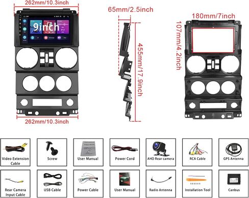 [2+64G] Android 13 Car Stereo for Jeep Wrangler 2008-2010 with Apple Carplay&Android Auto,9 Inch Touch Screen Car Radio with Mirror Link GPS WiFi Bluetooth FM/RDS SWC Dual USB/AUX-in+Backup Camera in Saudi Arabia