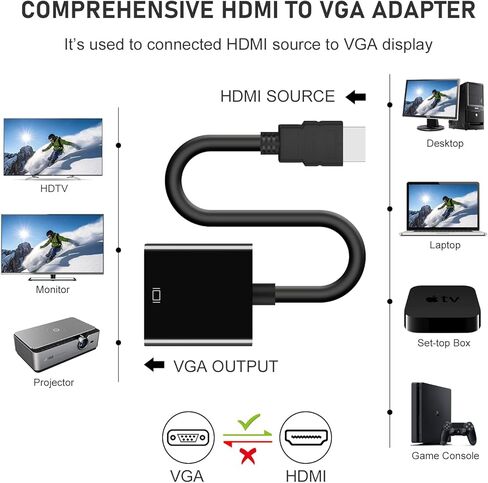 محول HDMI إلى VGA، 20 حزمة محول HDMI مطلي بالذهب (ذكر إلى أنثى) متوافق مع أجهزة الكمبيوتر وسطح المكتب والكمبيوتر المحمول والكمبيوتر الشخصي والشاشة وجهاز العرض وHDTV وChromebook وRaspberry Pi وRoku وXbox والمزيد in Kuwait