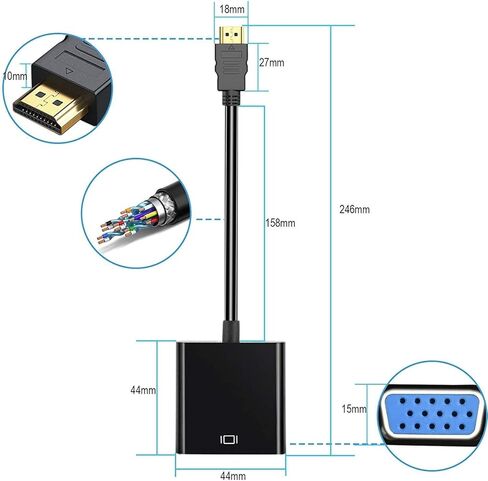 محول HDMI إلى VGA، 20 حزمة محول HDMI مطلي بالذهب (ذكر إلى أنثى) متوافق مع أجهزة الكمبيوتر وسطح المكتب والكمبيوتر المحمول والكمبيوتر الشخصي والشاشة وجهاز العرض وHDTV وChromebook وRaspberry Pi وRoku وXbox والمزيد in Kuwait
