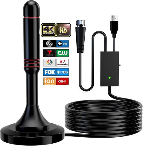 هوائي التلفزيون، هوائي التلفزيون الرقمي داخلي للتلفزيون الذكي، استقبال 360 درجة وهوائي HDTV معزز إشارة مكبر الصوت 2023، استقبال طويل المدى - يدعم عصا تلفزيون Fire 4K 1080p وجميع أجهزة التلفزيون - كابل محوري بطول 18 قدم in Kuwait