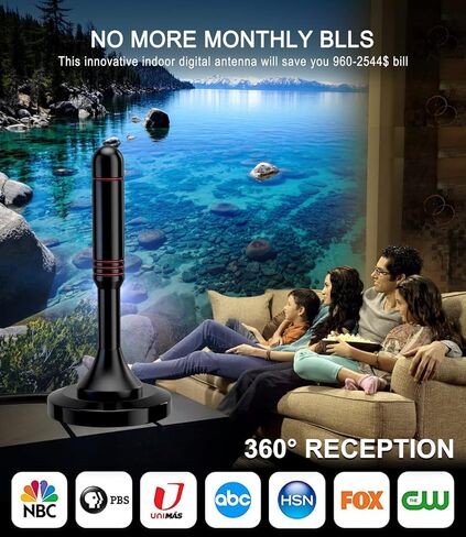 هوائي التلفزيون، هوائي التلفزيون الرقمي داخلي للتلفزيون الذكي، استقبال 360 درجة وهوائي HDTV معزز إشارة مكبر الصوت 2023، استقبال طويل المدى - يدعم عصا تلفزيون Fire 4K 1080p وجميع أجهزة التلفزيون - كابل محوري بطول 18 قدم in Kuwait