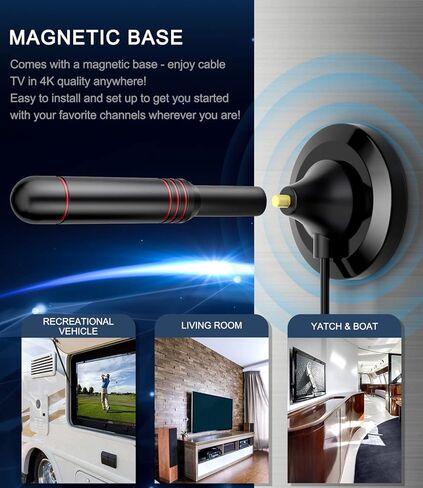 هوائي التلفزيون، هوائي التلفزيون الرقمي داخلي للتلفزيون الذكي، استقبال 360 درجة وهوائي HDTV معزز إشارة مكبر الصوت 2023، استقبال طويل المدى - يدعم عصا تلفزيون Fire 4K 1080p وجميع أجهزة التلفزيون - كابل محوري بطول 18 قدم in Kuwait