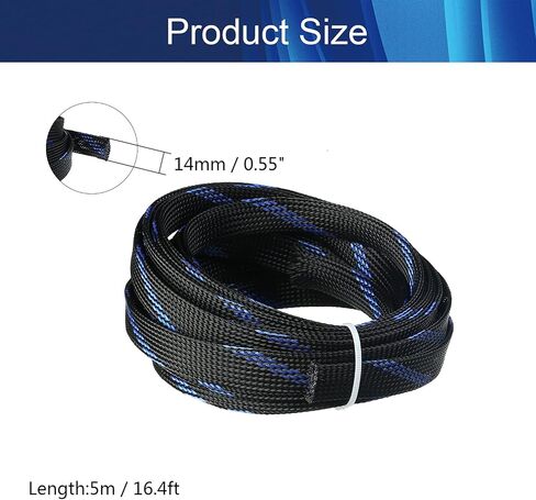 Cable Sleeve Braided Sleeving PET Wire Loom Tubing Cable 16.4ft-1/3inch Wrap Protector for HiFi Audio and Video Headphone Cable Protect Wires from Chewing of Pets Black in Saudi Arabia