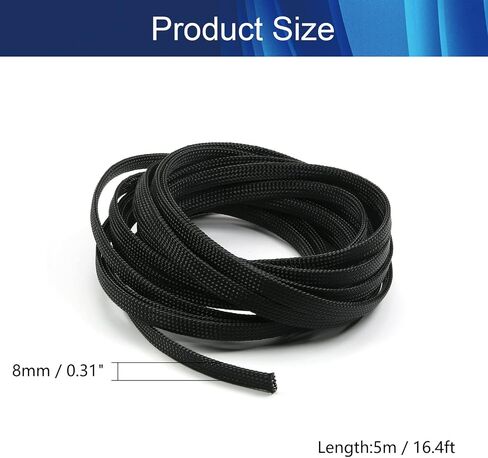 Cable Sleeve Braided Sleeving PET Wire Loom Tubing Cable 16.4ft-1/3inch Wrap Protector for HiFi Audio and Video Headphone Cable Protect Wires from Chewing of Pets Black in Kuwait
