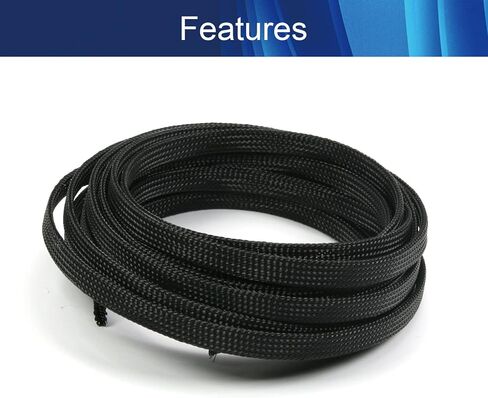 Cable Sleeve Braided Sleeving PET Wire Loom Tubing Cable 16.4ft-1/3inch Wrap Protector for HiFi Audio and Video Headphone Cable Protect Wires from Chewing of Pets Black in Kuwait