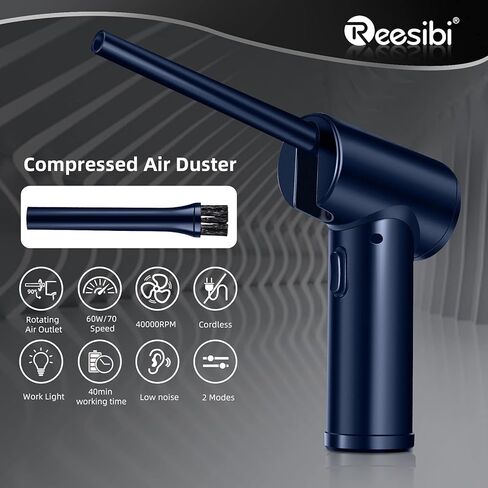 Reesibi Electric Cordless Air Duster - 40000 RPM Portable Air Blower 6000mAh Compressed Air Duster Alternative to Air Can Gas Cleaning for Keyboard Laptop PC Camera Cleaner in Kuwait
