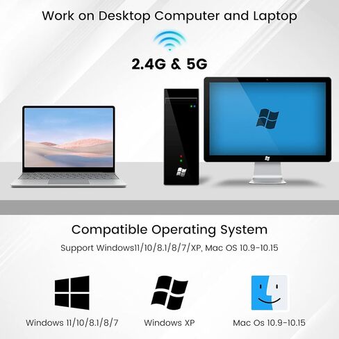 محول USB WiFi للكمبيوتر المكتبي - محول الشبكة اللاسلكية Inamax AC1300 لأجهزة الكمبيوتر المحمول مع هوائي مزدوج النطاق 5 جيجا هرتز عالي الكسب 5dBi، يدعم أنظمة التشغيل Windows 11 و10 و8.1 و8 و7 وXP ونظام التشغيل Mac OS 10.9-10.15 in Kuwait