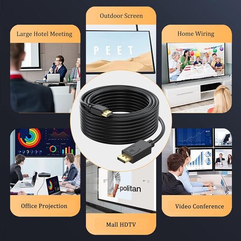 UVOOI 4K DisplayPort-DP to HDMI Cable 50FT, Display Port to HDMI Cable 50 Feet Adapter, 4K&3D, Video/Audio, 15.24M for HDTV, Monitor, Projector in Kuwait