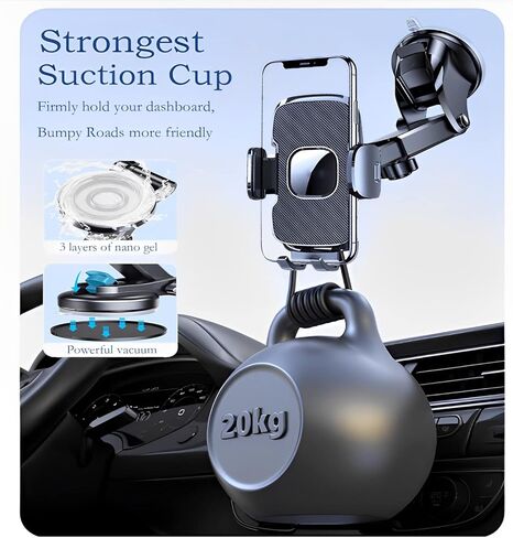 حامل هاتف السيارة العالمي Auetrcls، (صديق للطرق الوعرة) حامل لوحة القيادة فائق الشفط بدون استخدام اليدين، حامل هاتف بفتحة تهوية للزجاج الأمامي للسيارة، حامل لجميع الهواتف المحمولة وجميع السيارات in Kuwait