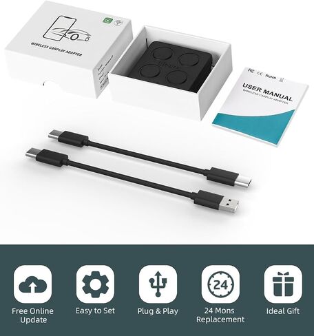محول Eleacc 5.0 CarPlay اللاسلكي 2023 أحدث إصدار Pro Slim Edition 5.8 جيجا هرتز لجهاز iPhone، أسرع دونجل تشغيل السيارة لمصنع OEM سلكي باللاسلكي، التوصيل والتشغيل التلقائي، كابلات USB/النوع C 2 in Kuwait