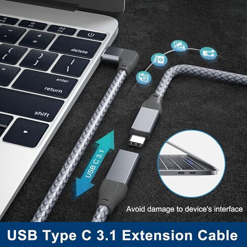 كابل تمديد USB C بزاوية يمنى من Itramax بطول 3.3 أقدام، 10 جيجابت في الثانية من النوع C 3.1 Gen2 ذكر إلى أنثى موسع، سلك تمديد USB C 90 درجة لأجهزة MacBook وMac وiPad Pro/Air 4 5/Mini 6,10، Nintendo Switch، Steam ظهر السفينة in Kuwait
