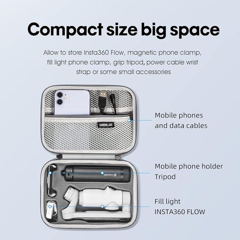 ار اس زد اف ان جي اكس ار واي حقيبة حمل ملحقات تدفق انستا 360، حقيبة تخزين محمولة، حقيبة سفر واقية متوافقة مع مثبت جيمبال للهواتف الذكية انستا 360 فلو, متوافقة ومحمولة ومناسبة للسفر in Kuwait