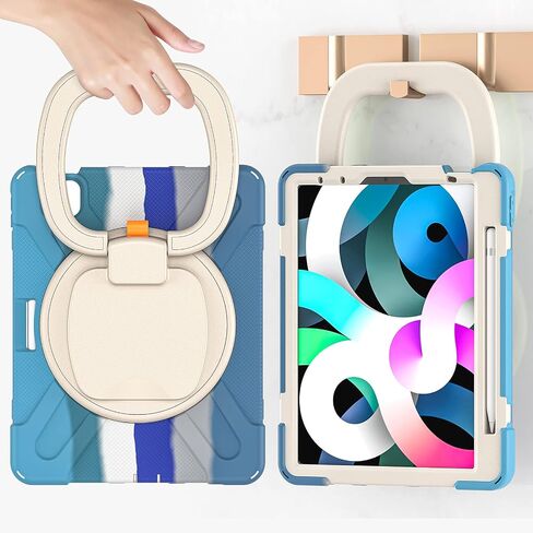 حافظة MEEgoodo لجهاز iPad Air الجيل الرابع/الخامس 10.9 بوصة 2020 2022/iPad Pro M2 11 بوصة حافظة للأطفال الجيل الرابع/الثالث/الثاني/الأول 2022 2021 2020 2018 مع حامل قلم رصاص وحامل وحزام مقاوم للصدمات، وردي ملون in Kuwait